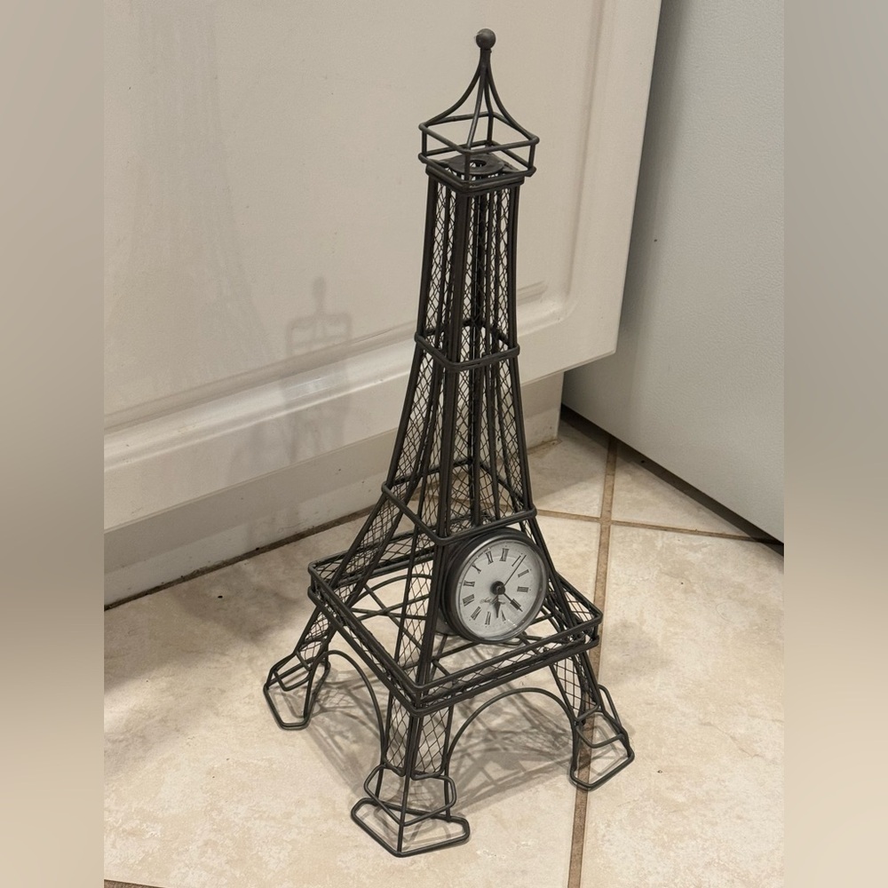 Metal Eiffel Tower Desktop Accent with Clock - Black 17 inches tall Seth Thomas